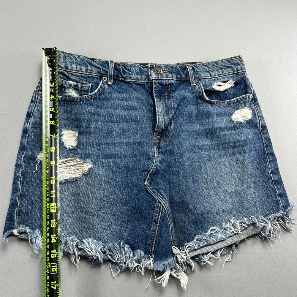 7 For All Mankind Mini Skirt Womens Blue Denim Cotton Distressed Frayed Hem
